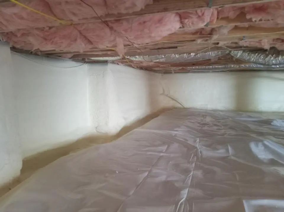 Crawl space encapsulation with closed-cell spray foam for Commercial Roof Restoration in Pittstown
